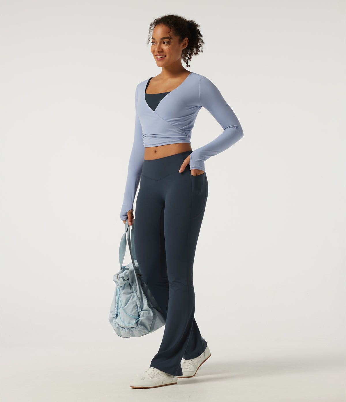 Low Rise Yoga Bootcut Leggings with Pockets — Carbon — view 6