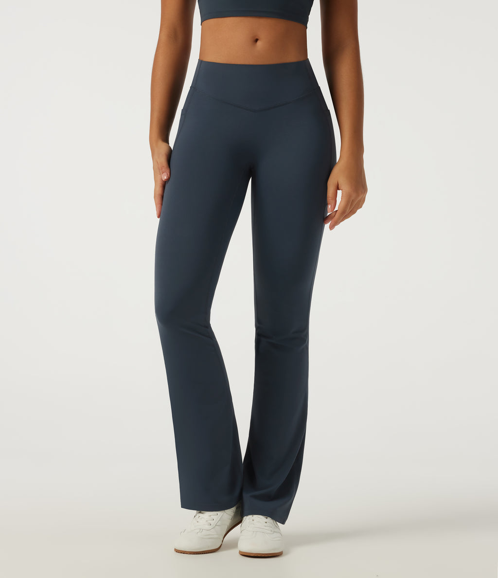 Low Rise Yoga Bootcut Leggings with Pockets — Carbon — view 3