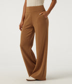 SpacerTek High Waisted Wide Leg Pintuck Work Trousers with Pockets — Glazed Ginger — view 3