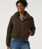 Stand Collar Corduroy Casual Puffer Jacket with Pockets — Carafe — view 1