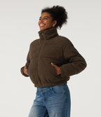 Stand Collar Corduroy Casual Puffer Jacket with Pockets — Carafe — view 3