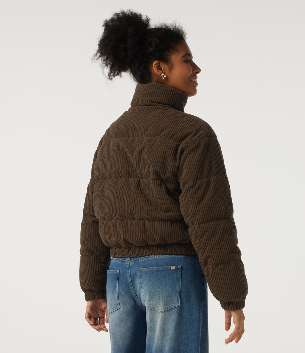 Stand Collar Corduroy Casual Puffer Jacket with Pockets — Carafe — view 2