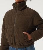 Stand Collar Corduroy Casual Puffer Jacket with Pockets — Carafe — view 6