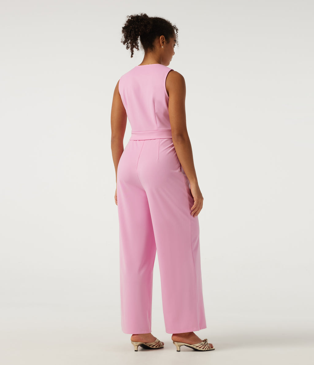 V Neck Sleeveless Wide Leg Work Jumpsuit with Pockets - Edition — Prism Pink — view 2