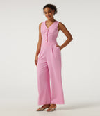 V Neck Sleeveless Wide Leg Work Jumpsuit with Pockets - Edition — Prism Pink — view 3