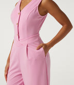 V Neck Sleeveless Wide Leg Work Jumpsuit with Pockets - Edition — Prism Pink — view 5