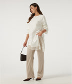 Ribbed Knit High Waisted Crossover Straight Leg Casual Trousers with Pockets — Fog — view 6