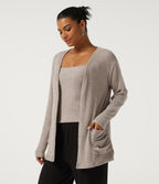 Ribbed Knit Long Sleeve Casual Cardigans with Pockets — Smoked Olive — view 3