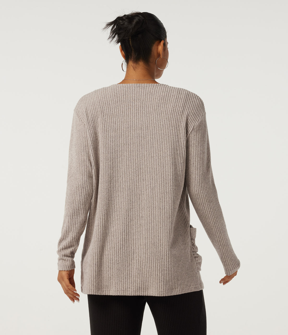 Ribbed Knit Long Sleeve Casual Cardigans with Pockets — Smoked Olive — view 2