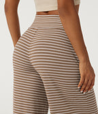 Mid Rise Drawstring Baggy Stripe Casual Trousers with Pockets — Wheat Dune Taupe — view 5