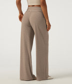 Mid Rise Drawstring Baggy Stripe Casual Trousers with Pockets — Wheat Dune Taupe — view 2