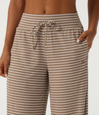 Mid Rise Drawstring Baggy Stripe Casual Trousers with Pockets — Wheat Dune Taupe — view 4