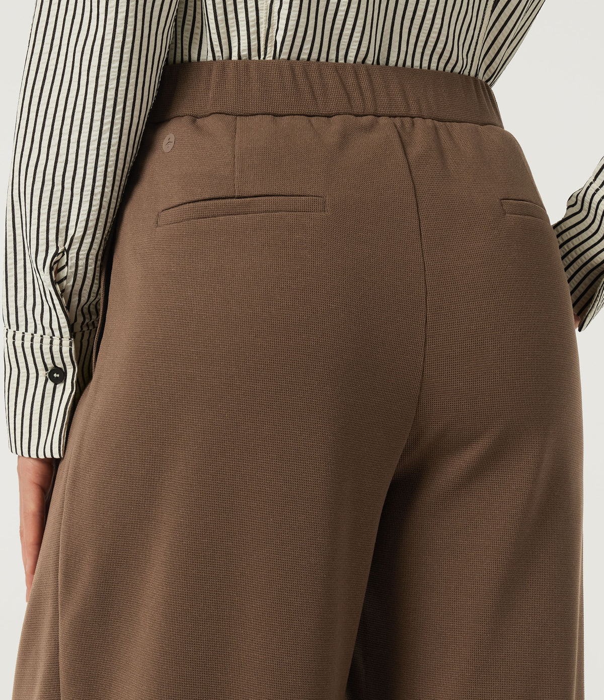 High Waisted Barrel Leg Waffle Work Trousers with Pockets — Partridge — view 5