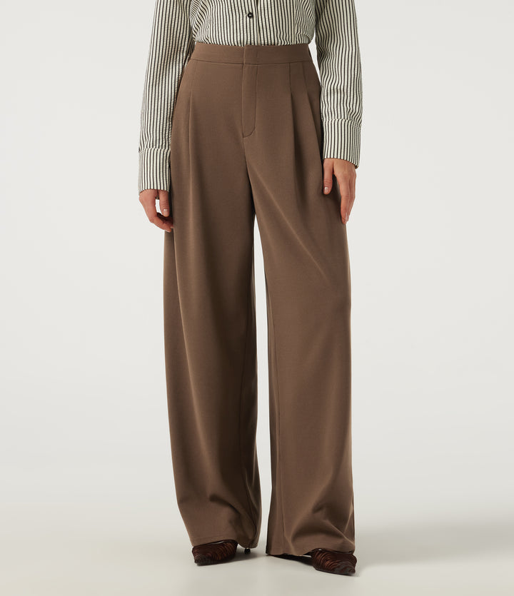 High Waisted Barrel Leg Waffle Work Trousers with Pockets — Partridge — view 1