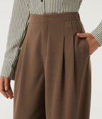 High Waisted Barrel Leg Waffle Work Trousers with Pockets — Partridge — view 4