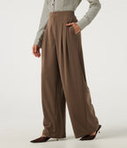 High Waisted Barrel Leg Waffle Work Trousers with Pockets — Partridge — view 3