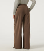 High Waisted Barrel Leg Waffle Work Trousers with Pockets — Partridge — view 2