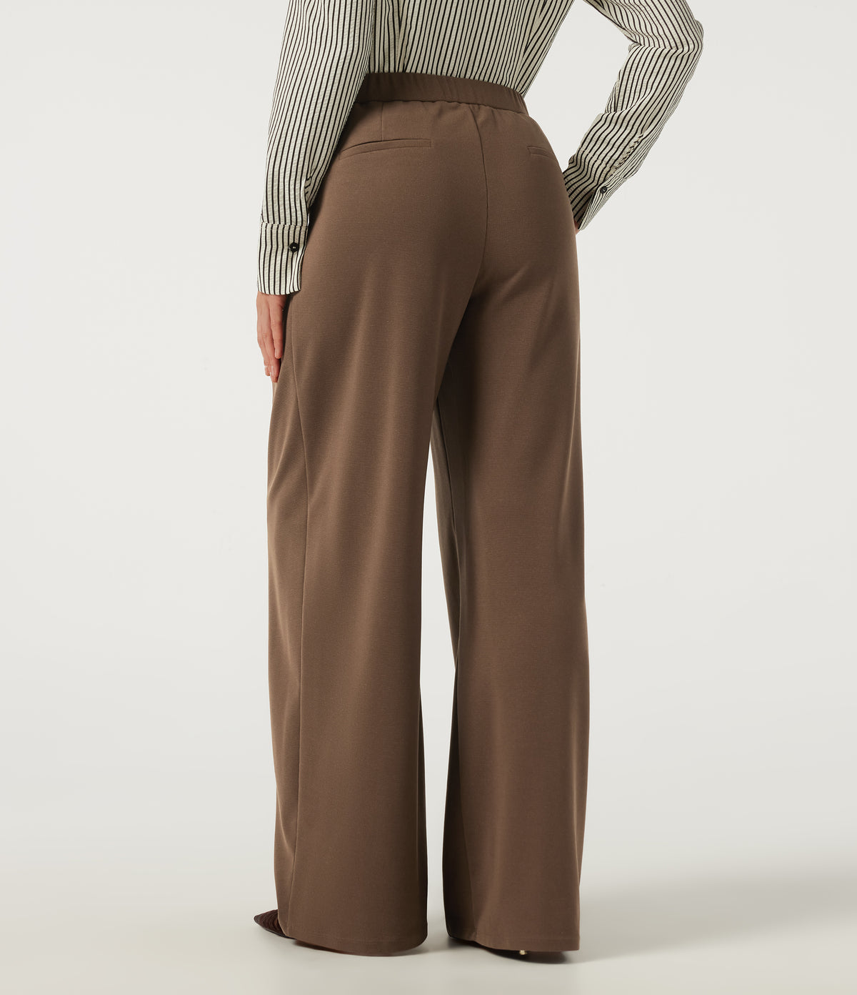 High Waisted Barrel Leg Waffle Work Trousers with Pockets — Partridge — view 2