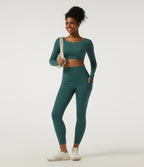 Speedwave Air Scallop Scoop Neck Long Sleeve Yoga Sports Top with Thumbholes and Built-in Bra — Viridian — view 8