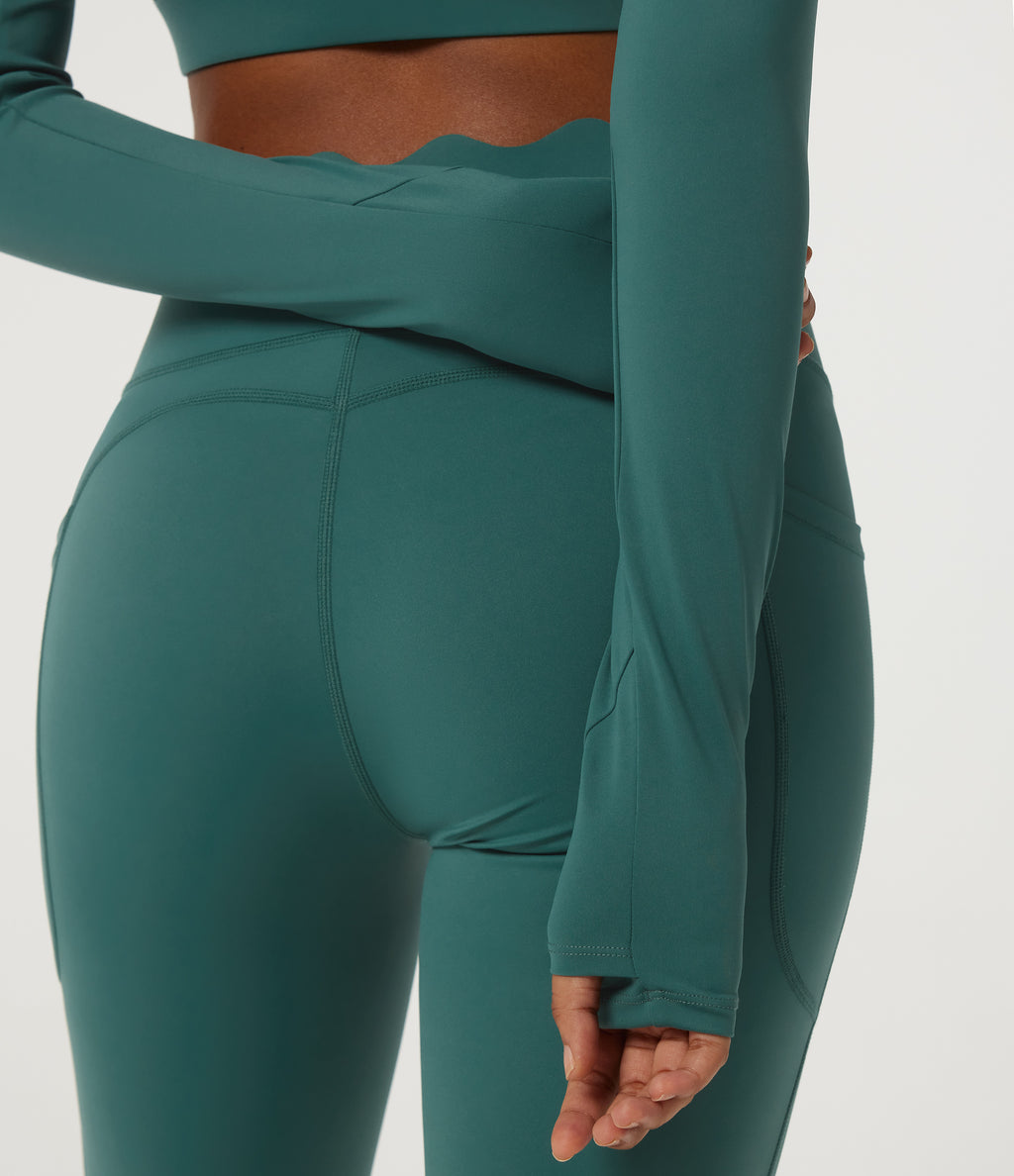 Speedwave Air Scallop Scoop Neck Long Sleeve Yoga Sports Top with Thumbholes and Built-in Bra — Viridian — view 7