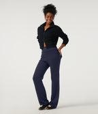 High Waisted Foldover Bootcut Casual Trousers with Pockets — Midnight Blue — view 6