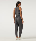 V Neck Sleeveless Tapered Crossover Casual Jumpsuit with Pockets-Edition — Darl Gray Floral Yarn — view 2