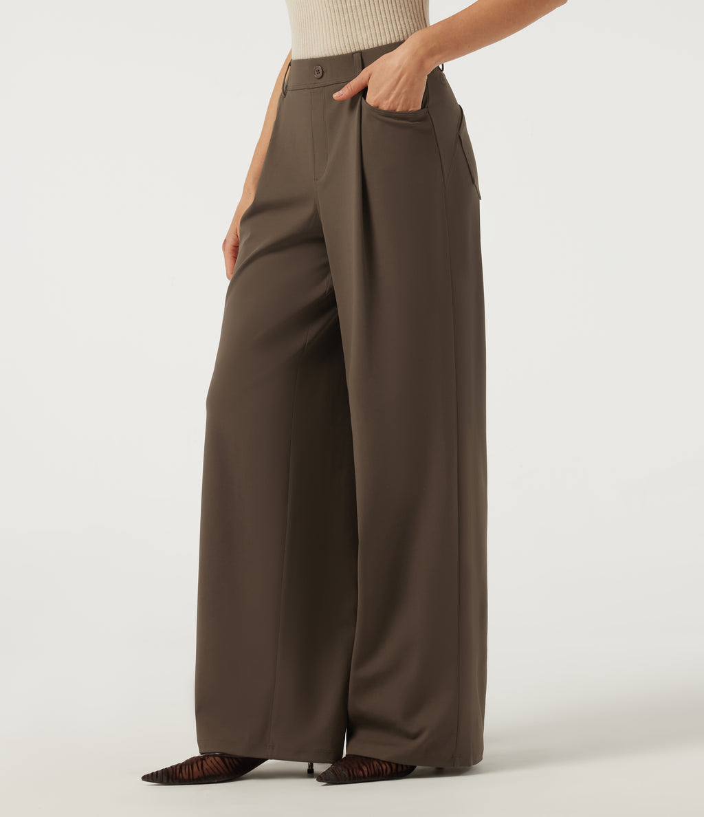 Mid Rise Baggy Work Trousers with Pockets — Chocolate Martini — view 3