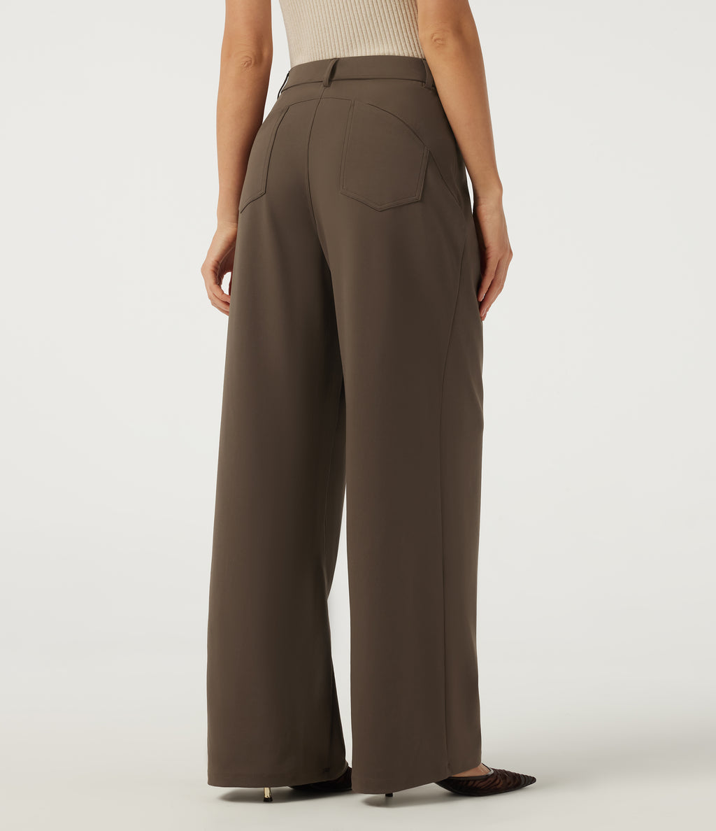 Mid Rise Baggy Work Trousers with Pockets — Chocolate Martini — view 2