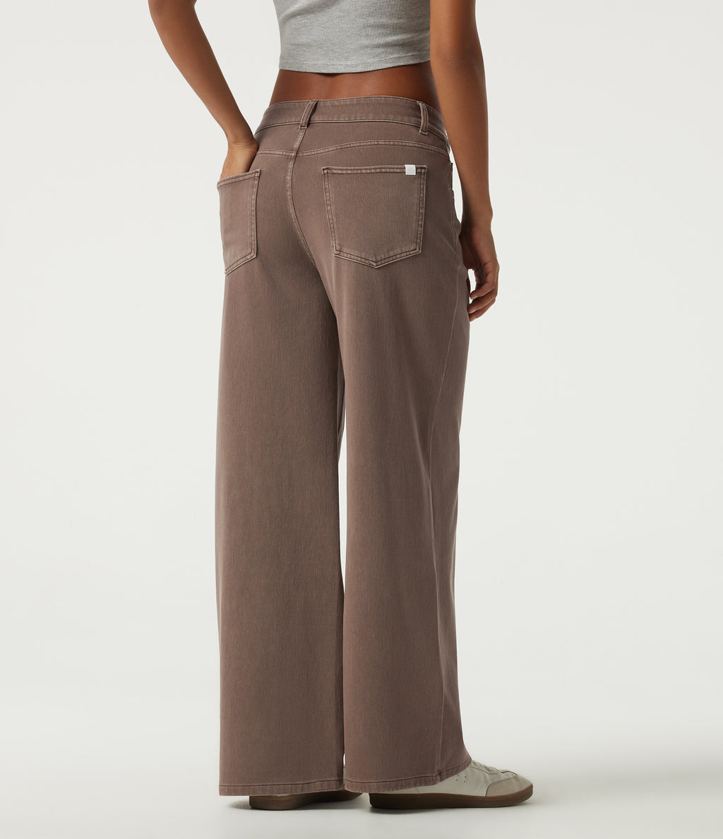 Low Rise Asymmetric Wide Leg Colorful Casual Jeans with Pockets — Malt Dune Brown — view 3