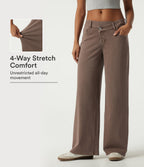 Low Rise Asymmetric Wide Leg Colorful Casual Jeans with Pockets — Malt Dune Brown — view 1