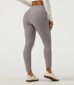 Ribbed Knit Crossover High Waisted Skinny Casual Leggings with Pockets — Dark Mottled Grey — view 2
