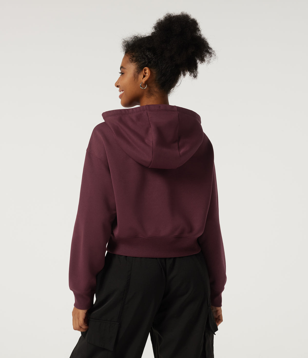 Hooded Long Sleeve Fleece Yoga Sweatshirt — Chocolate Truffle — view 2