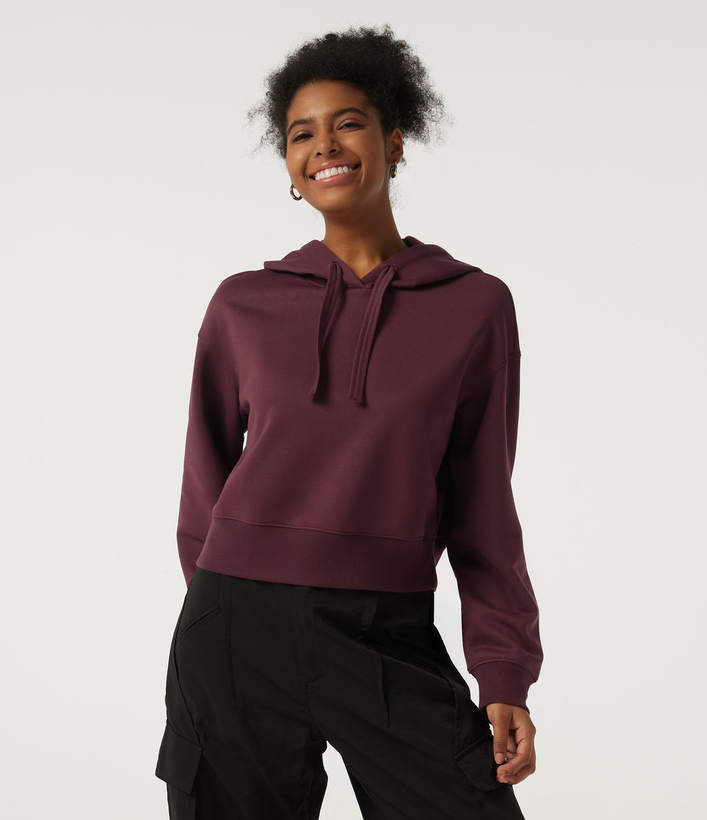 Hooded Long Sleeve Fleece Yoga Sweatshirt — Chocolate Truffle — view 1