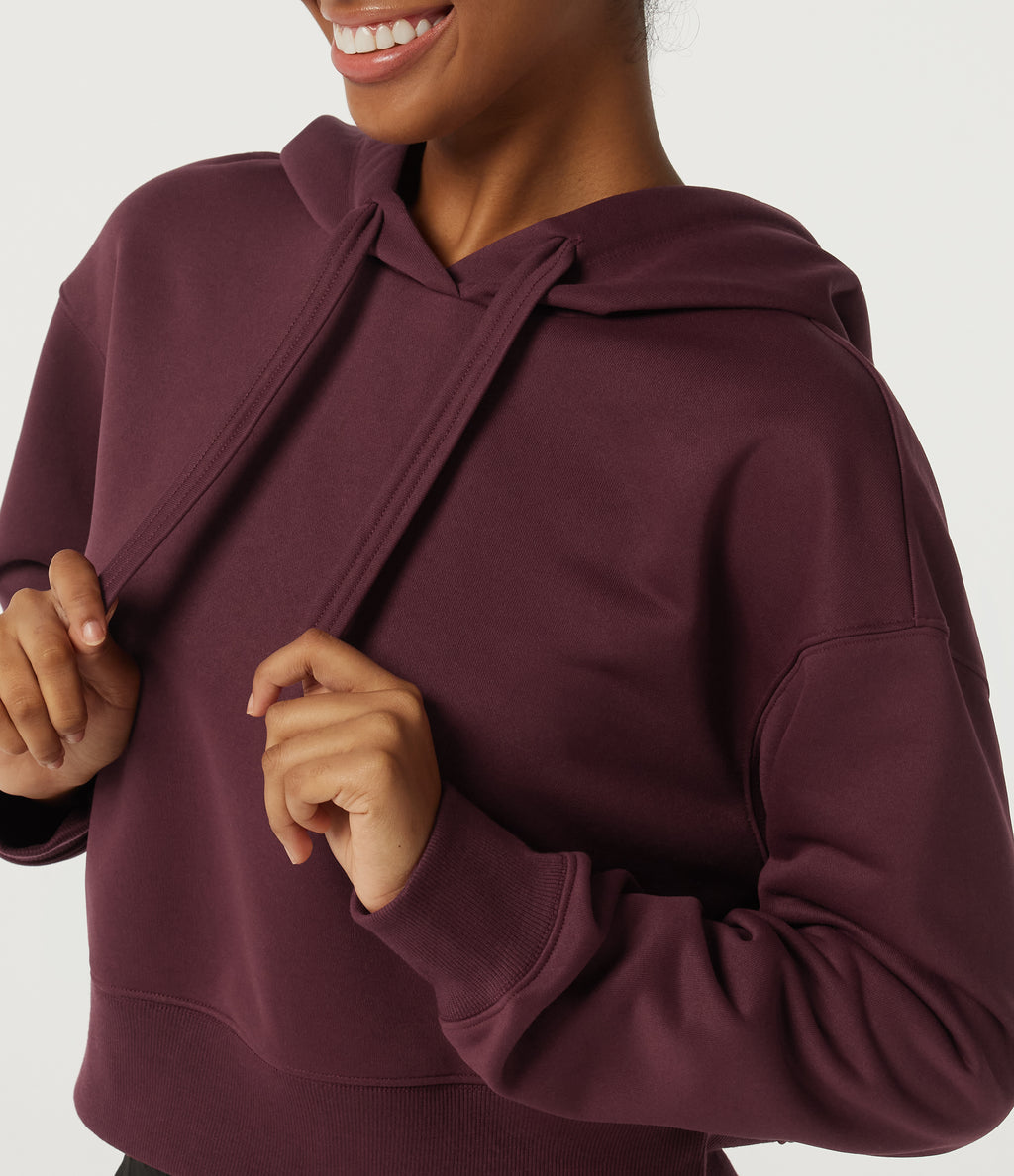 Hooded Long Sleeve Fleece Yoga Sweatshirt — Chocolate Truffle — view 5