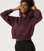Hooded Long Sleeve Fleece Yoga Sweatshirt — Chocolate Truffle — view 4