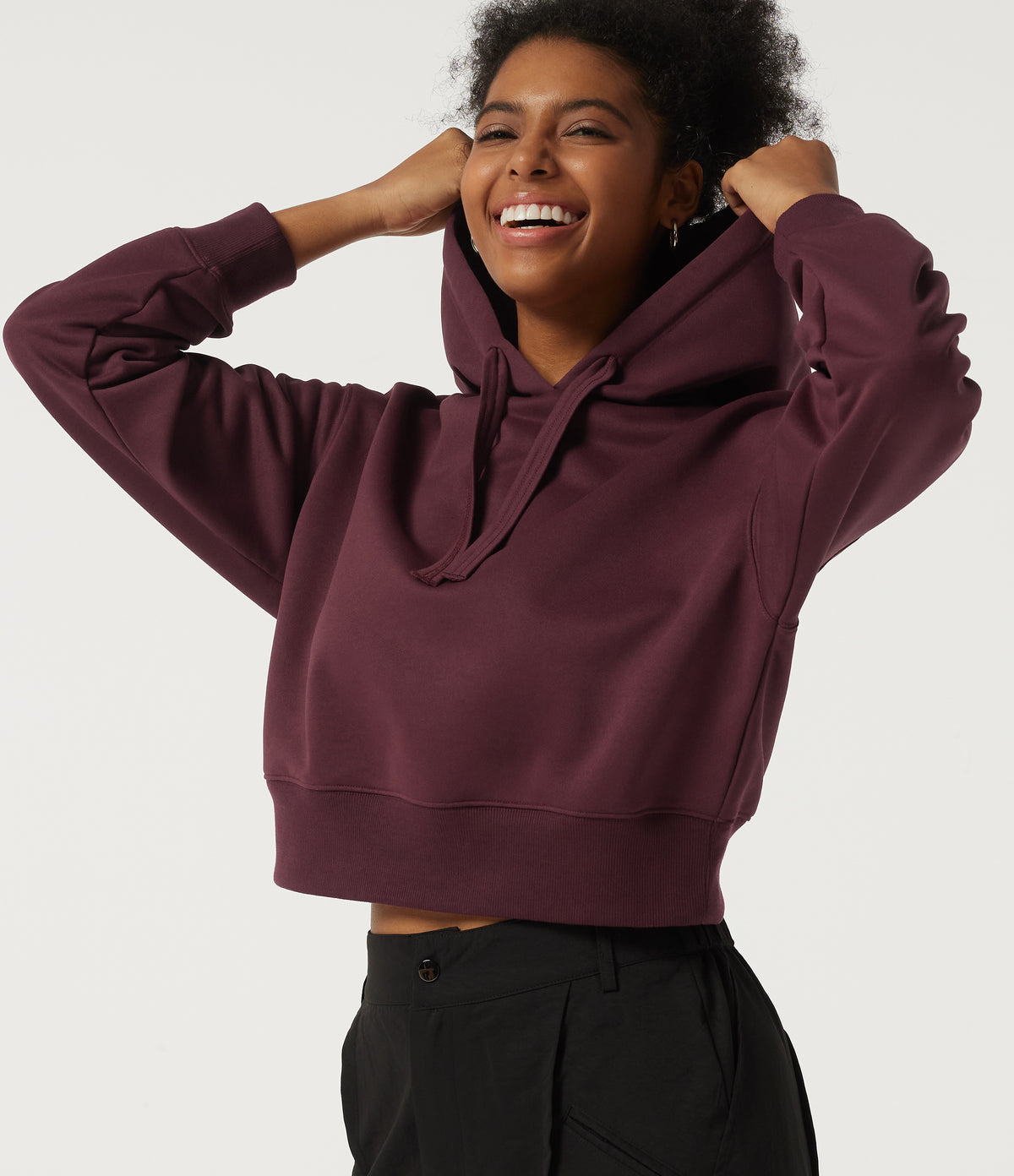 Hooded Long Sleeve Fleece Yoga Sweatshirt — Chocolate Truffle — view 4
