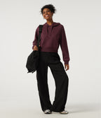 Hooded Long Sleeve Fleece Yoga Sweatshirt — Chocolate Truffle — view 7