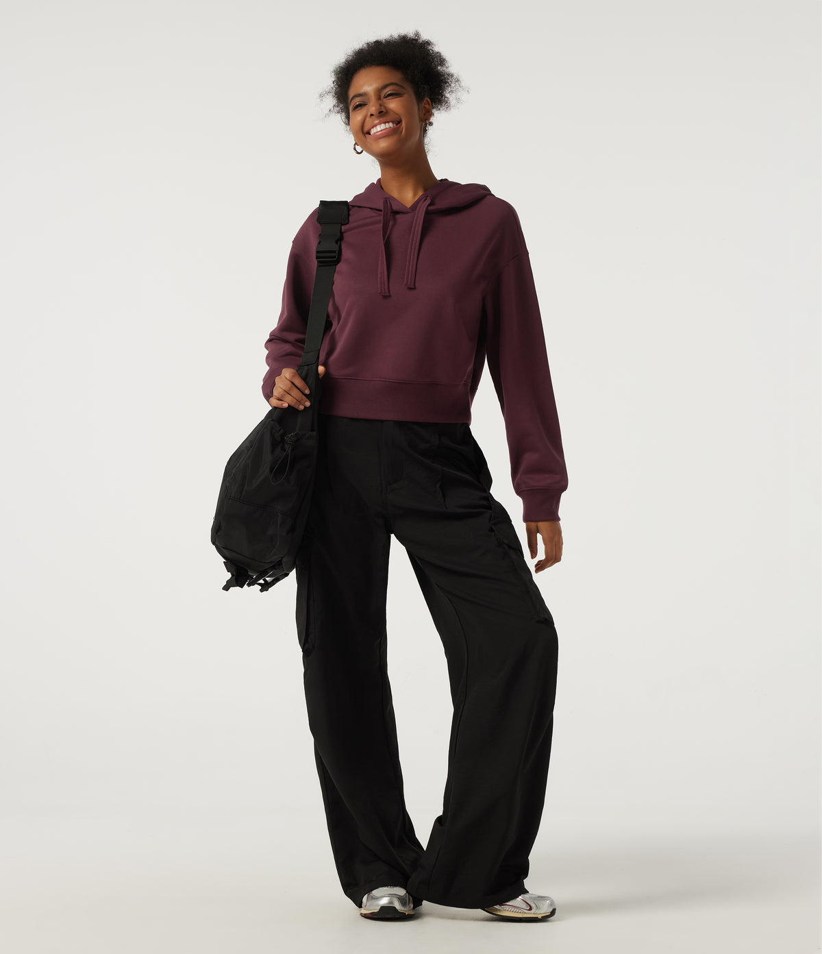 Hooded Long Sleeve Fleece Yoga Sweatshirt — Chocolate Truffle — view 7