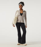 Ribbed Knit Mock Neck Long Sleeve Yoga Track Jacket with Pockets — Smoked Olive — view 8