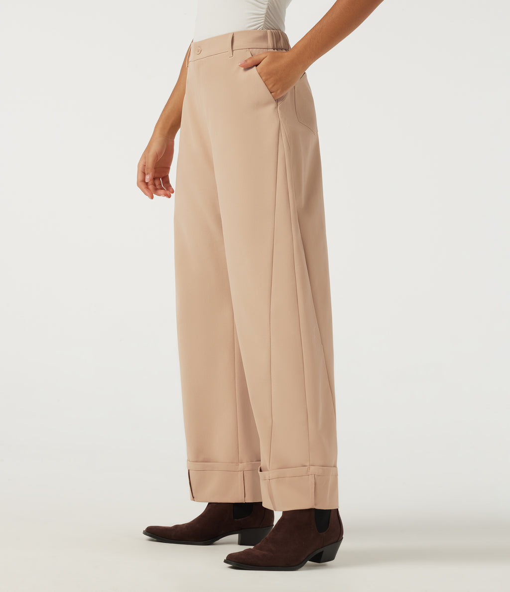 Mid Rise Barrel Leg Rolled Hem Casual Trousers with Pockets — Candied Ginger — view 3