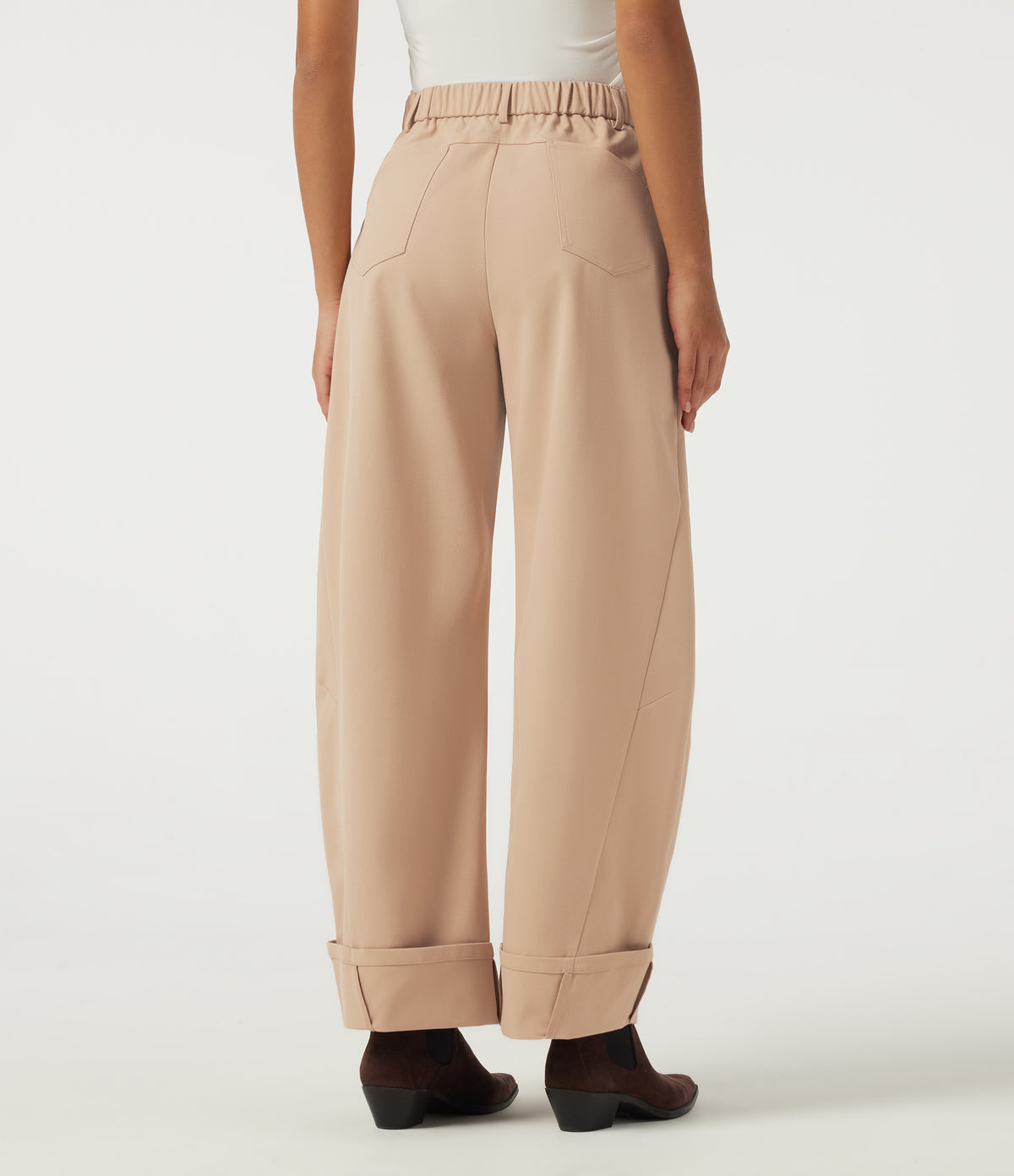 Mid Rise Barrel Leg Rolled Hem Casual Trousers with Pockets — Candied Ginger — view 2