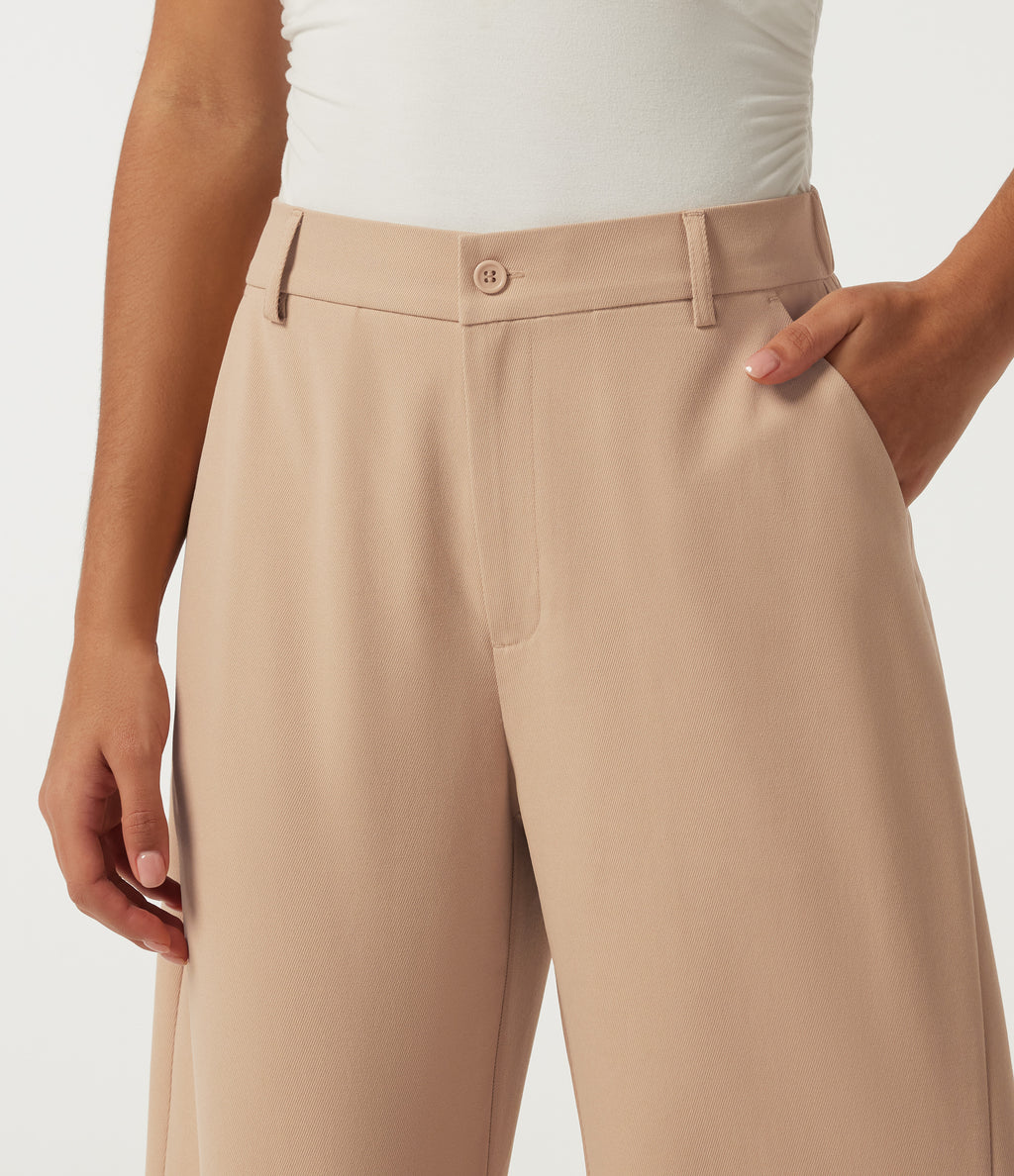 Mid Rise Barrel Leg Rolled Hem Casual Trousers with Pockets — Candied Ginger — view 4