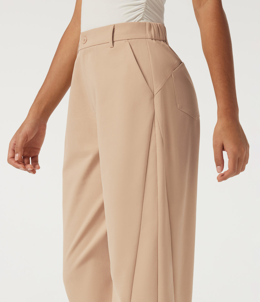 Mid Rise Barrel Leg Rolled Hem Casual Trousers with Pockets — Candied Ginger — view 6