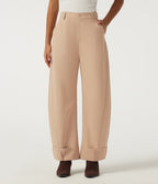 Mid Rise Barrel Leg Rolled Hem Casual Trousers with Pockets — Candied Ginger — view 1