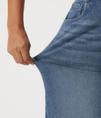 High Waisted Contrast Lace Denim Casual Cotton Maxi Pencil Skirt with Pockets — Tide Blue Denim — view 7