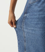 Mid Rise Barrel Leg Casual Cotton Jeans with Pockets — Pageant Indigo Denim — view 7
