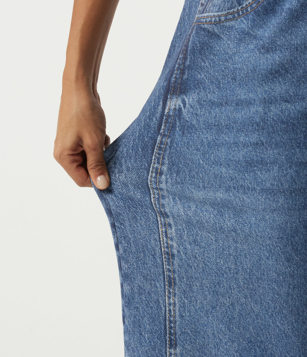 Mid Rise Barrel Leg Casual Cotton Jeans with Pockets — Pageant Indigo Denim — view 7
