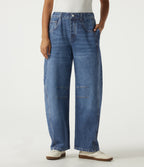 Mid Rise Barrel Leg Casual Cotton Jeans with Pockets — Pageant Indigo Denim — view 1