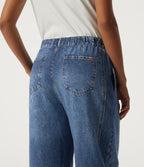 Mid Rise Barrel Leg Casual Cotton Jeans with Pockets — Pageant Indigo Denim — view 5