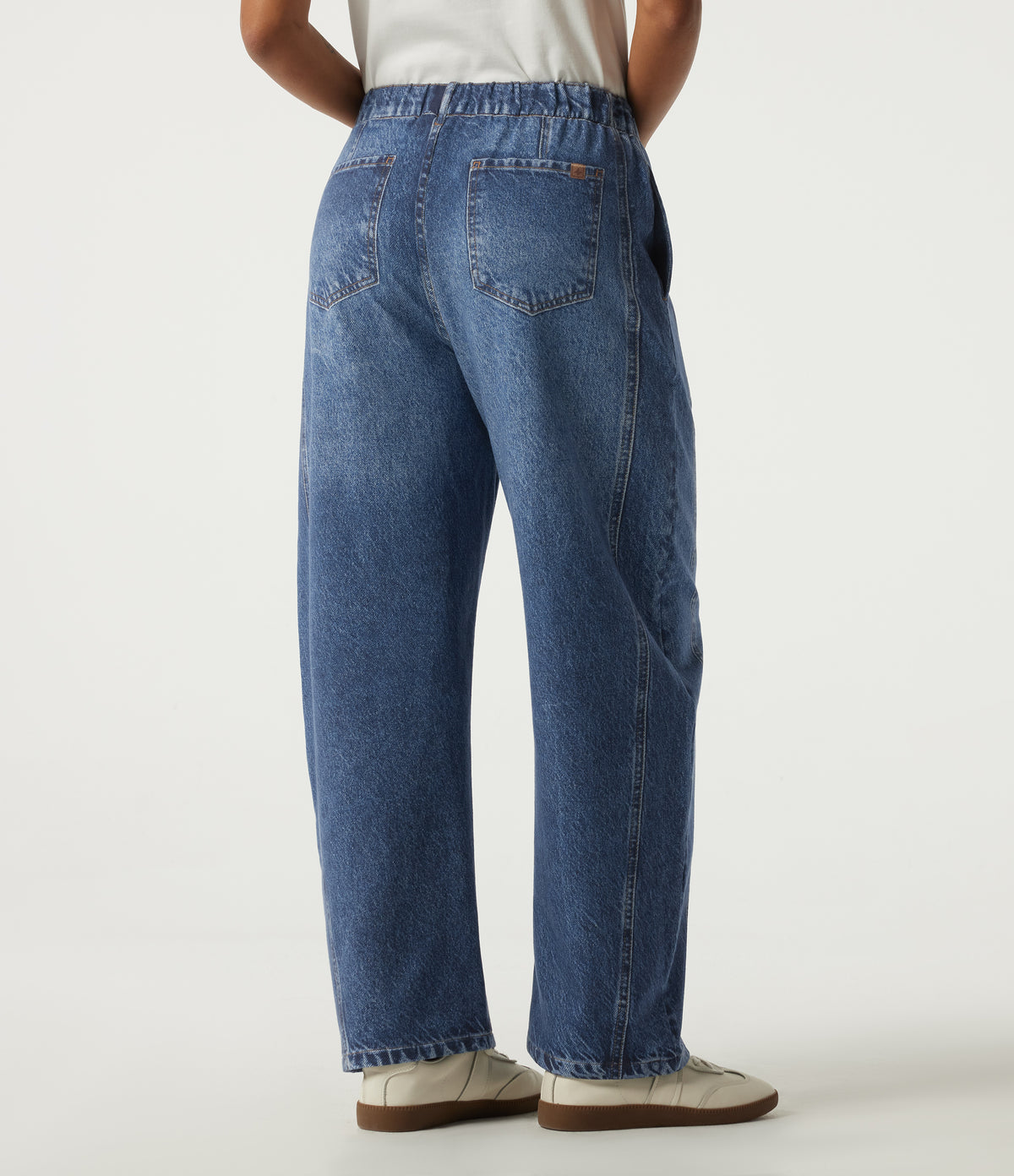 Mid Rise Barrel Leg Casual Cotton Jeans with Pockets — Pageant Indigo Denim — view 2